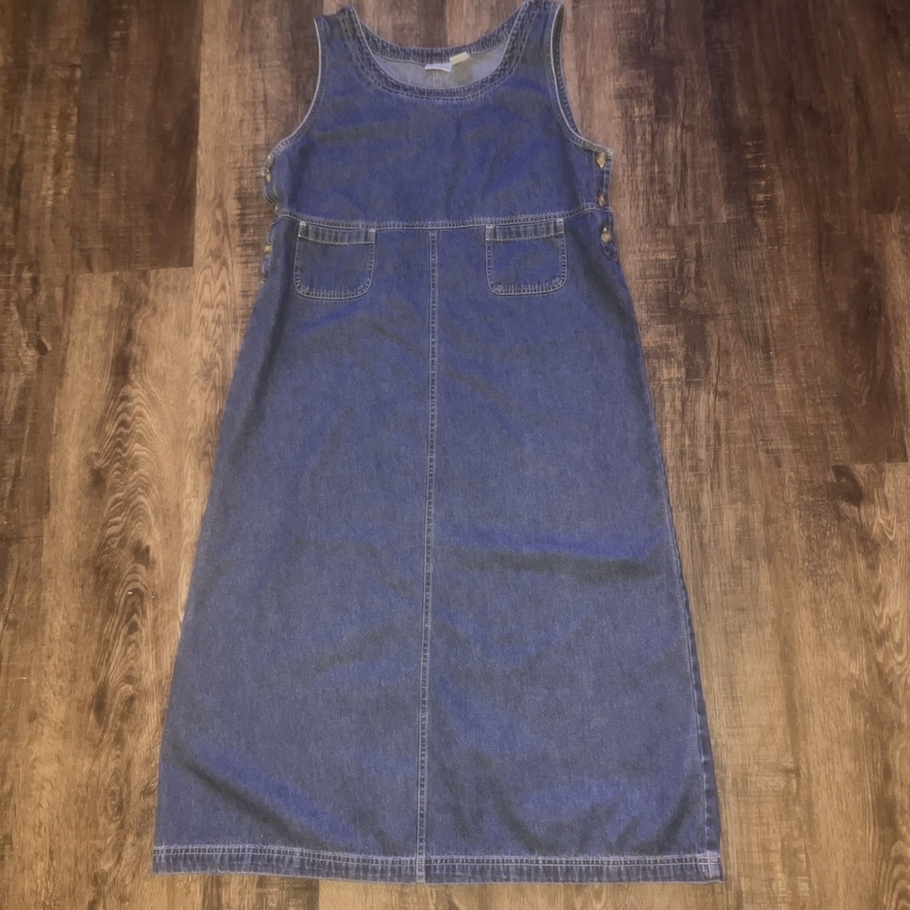 Vintage Cabin Creek~ Petite Large ~Jumper Dress Denim Side Buttons Cottage Core